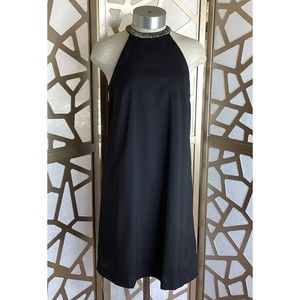 H&M HM Black Beaded Sleeveless Shift Mock Dress elegant stretch Size 4 small